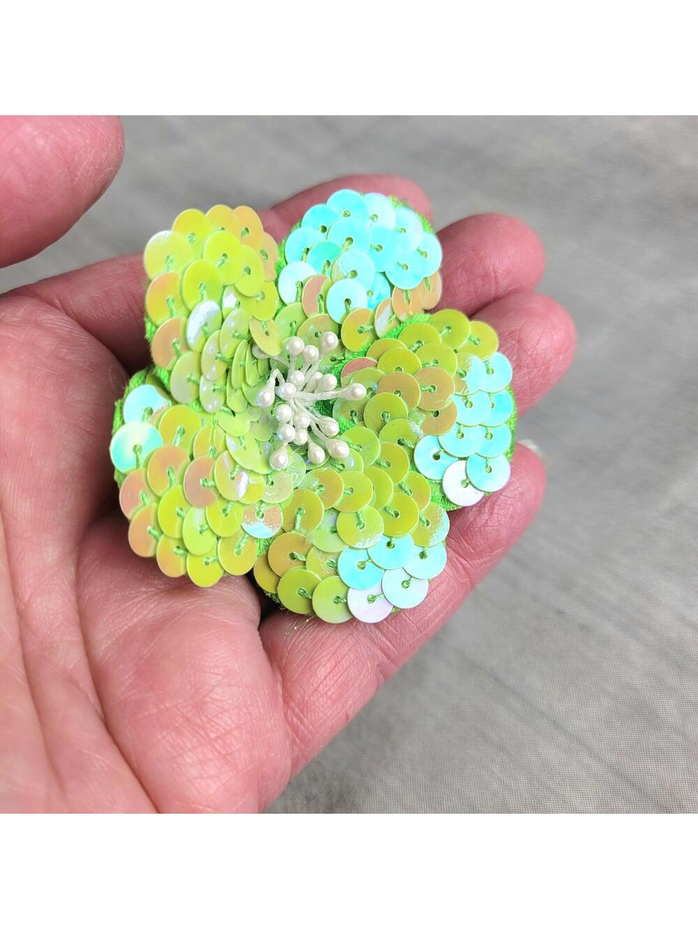Vintage Style Green AB Sequin Flower Hair Clip